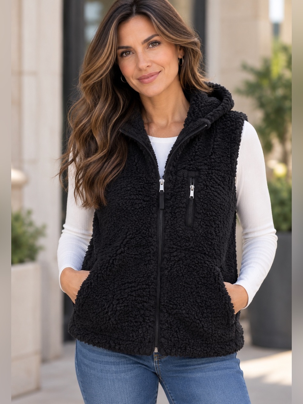 Weatherproof Vintage Black Sherpa Teddy Vest NWT